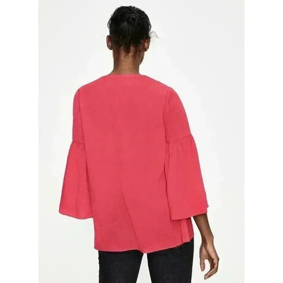 Boden Boho Bell Sleeve Top Tunic Size 4 Fluted Tie Neck NEW!    154 - Picture 2 of 5